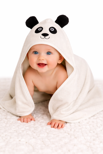CREEVA Cuddle Baby/Kids Hooded Bath Towel – Soft Cotton, Super Absorbent Bath Wrap with Cute Panda Face & 3D Ears for Newborns & Toddlers (0-5 Years) – Off White