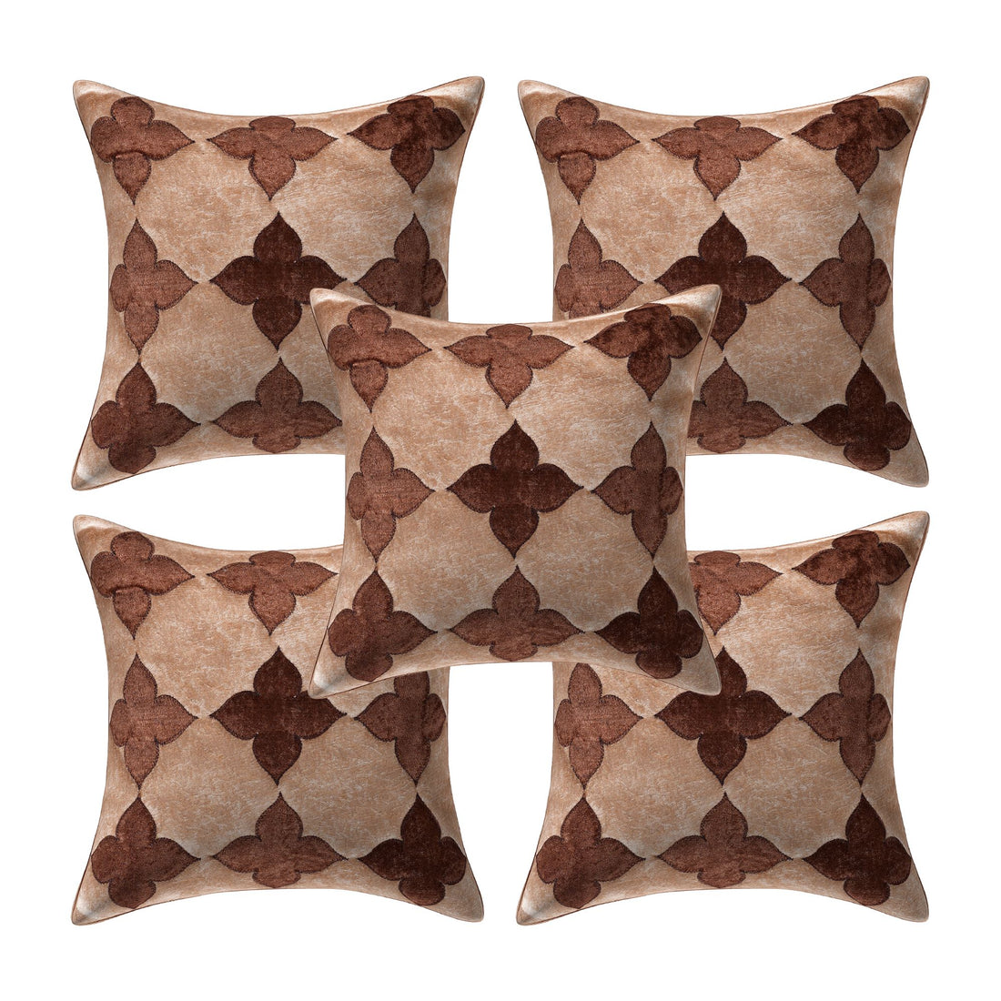 CREEVA Set of 5 Velvet Cushion Covers | Star Design Golden | 16 x 16 INCH or 40 x 40 CM