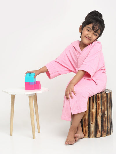 Creeva Melodious Kids Hooded Bathrobe Unisex with Front Pocket & Adjustable Belt (Baby Pink)