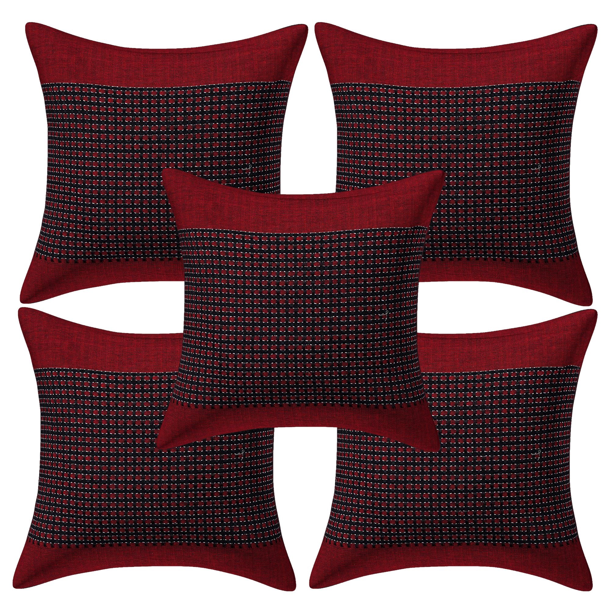 Set of 5 Cotton Cushion Covers | Spider Design Red | 16 x 16 INCH or 40 x 40 CM