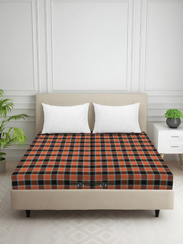 Creeva Purenest 100% Cotton Checked Mattress Protector - Orange