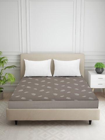 Creeva Purenest Waterproof Knitted Micro Dot - leaf Print Mattress Protector - Musroom Brown