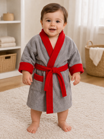 Creeva Melodious Kids Bathrobe Grey & Red