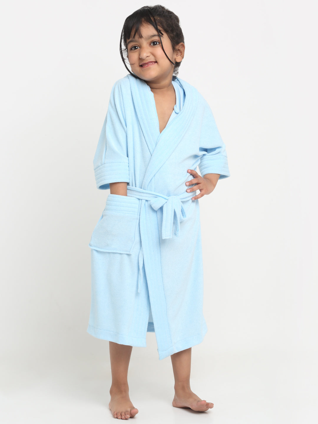 Creeva Melodious Kids Hooded Bathrobe Unisex with Front Pocket & Adjustable Belt (Sky Blue)