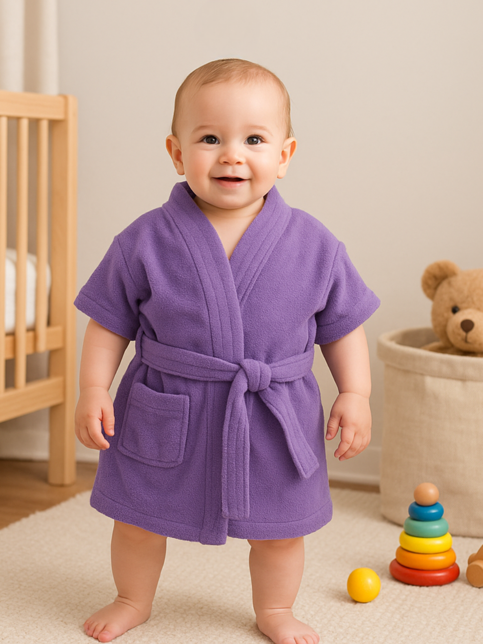 Kids Baby Bathrobe with Front Pocket – Soft, Cozy & Cute Indigo Robe