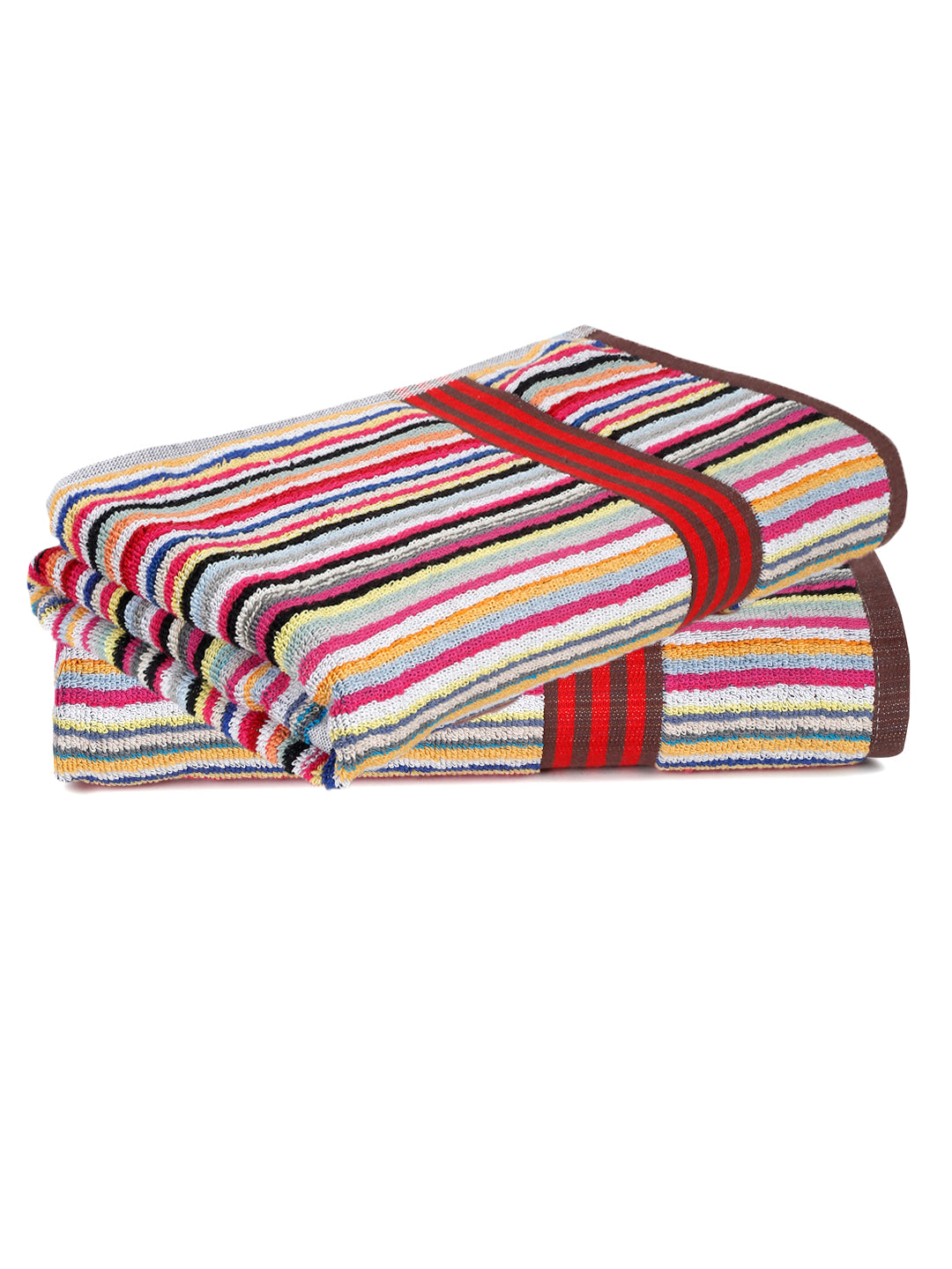 Creeva Soft Striped Bath Towels – Set of 2 (Multi-Colored)