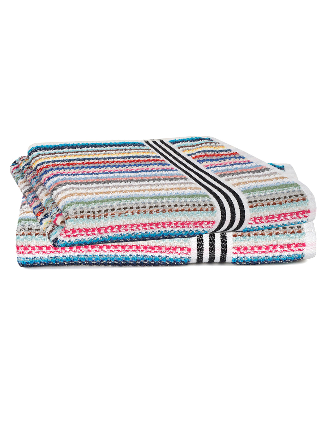 Creeva Premium Cotton Towels – Multi Stripe (Set of 2)
