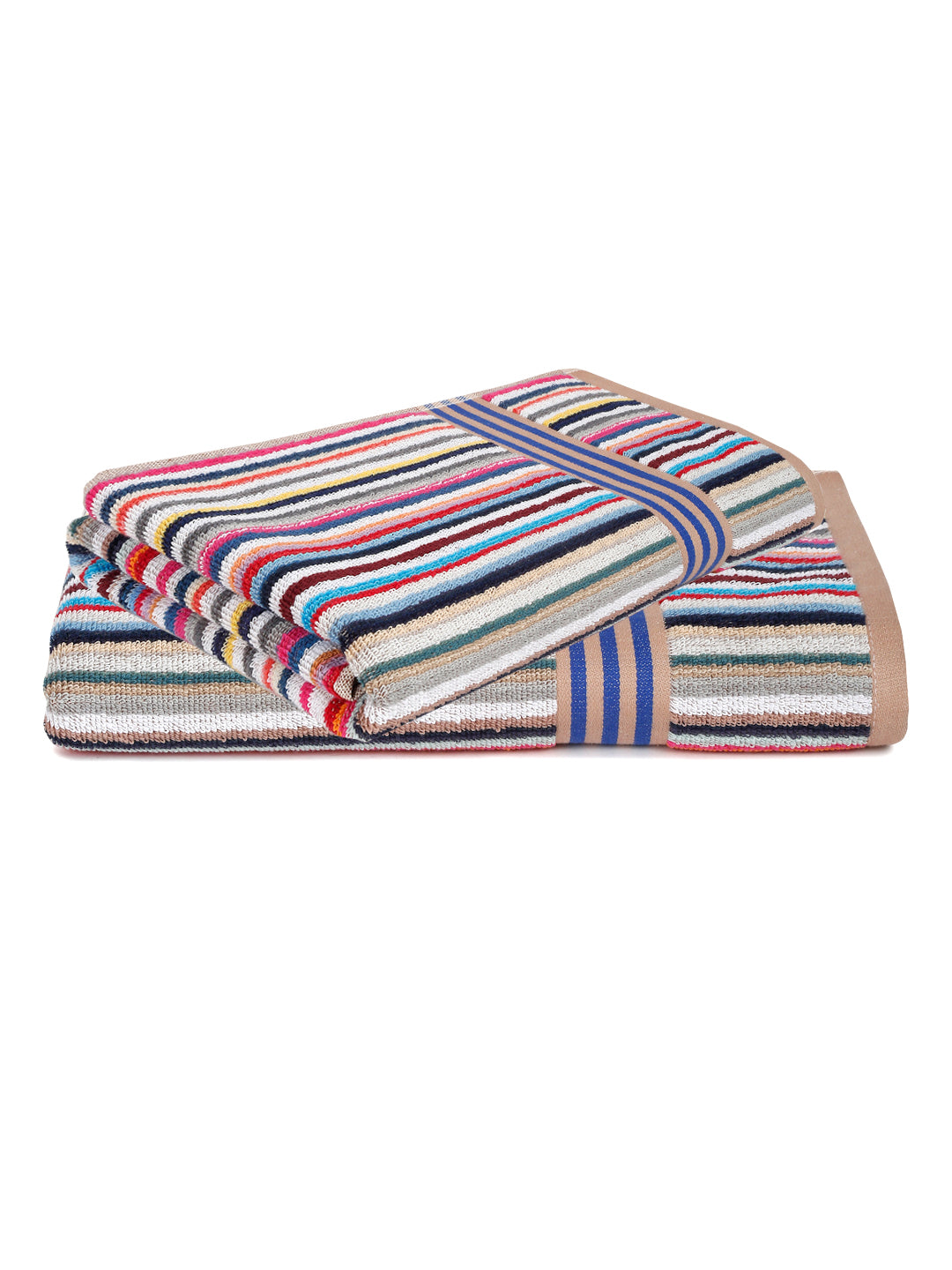 Creeva Cotton Stripe Towel Duo – Vibrant Multi Shades