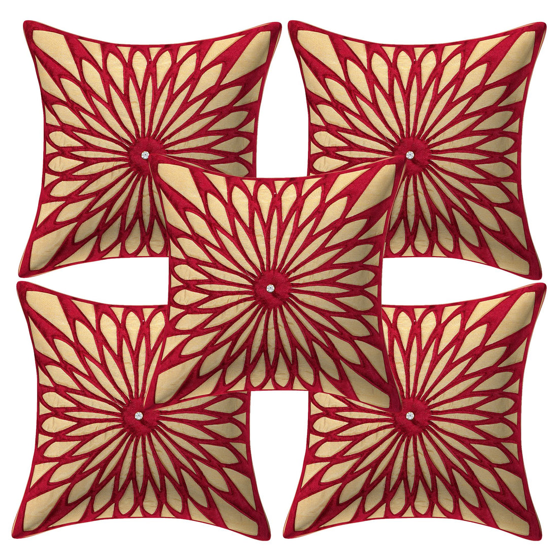 Set of 5 Velvet Cushion Covers | Diamond Sparkle Red | 16 x 16 INCH or 40 x 40 CM