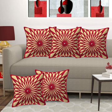 Set of 5 Velvet Cushion Covers | Diamond Sparkle Red | 16 x 16 INCH or 40 x 40 CM