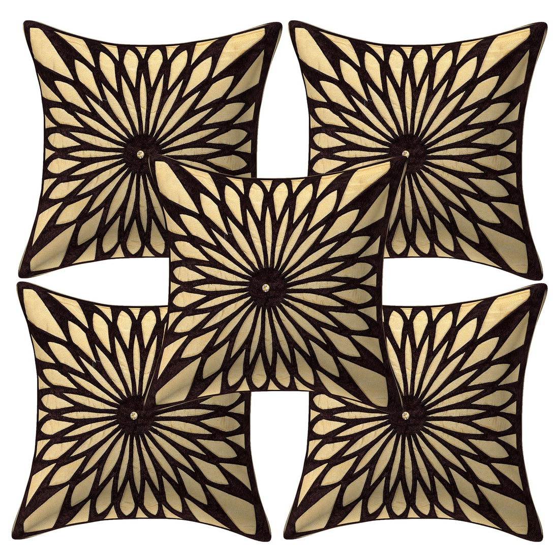 Set of 5 Velvet Cushion Covers | Diamond Sparkle Brown | 16 x 16 INCH or 40 x 40 CM