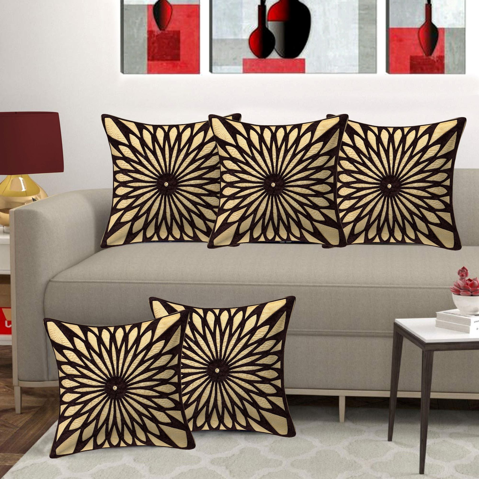 Set of 5 Velvet Cushion Covers | Diamond Sparkle Brown | 16 x 16 INCH or 40 x 40 CM