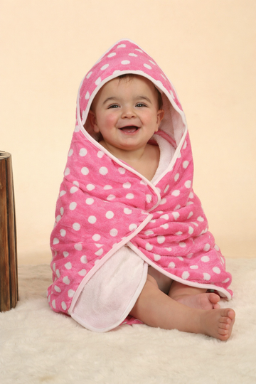 CREEVA Cuddle Baby/Kids Hooded Bath Towel in Pink Dotted Print – 100% Cotton, Super Absorbent Bath Wrap for Newborns & Toddlers | (0-3Years)