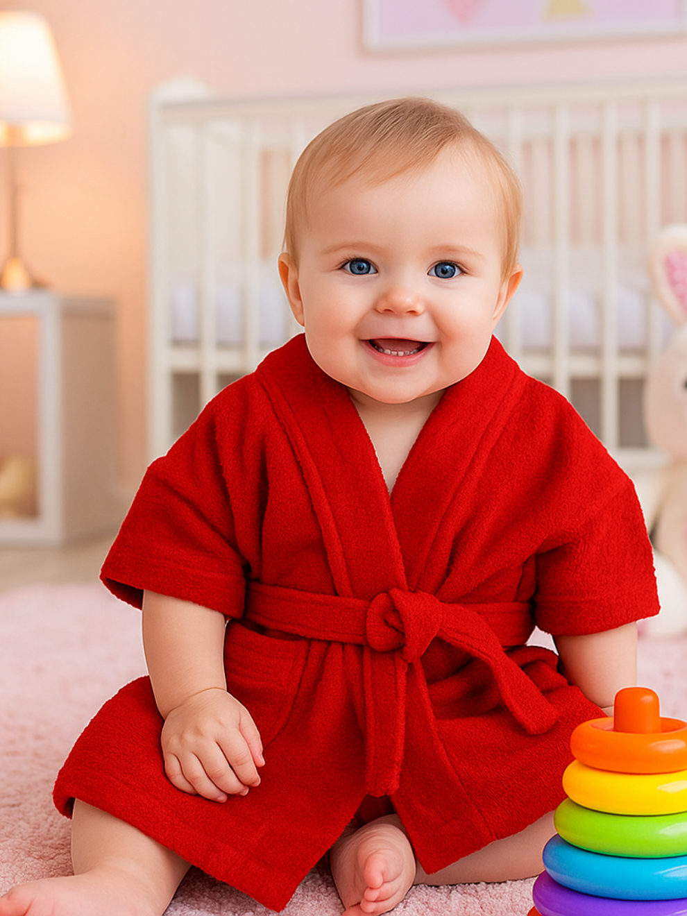 Melodious Kids Baby Bathrobe with Front Pocket – Soft, Cozy & Cute Red Robe