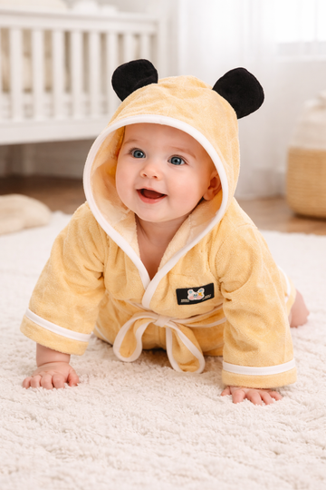 CREEVA Cuddle Hooded Baby Bathrobe for Newborn & Infant | Ultra Soft Cotton - Almond Yellow