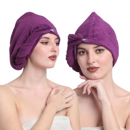 Quick-Dry Cotton Hair Towel Wrap | Pack of 2 - Purple