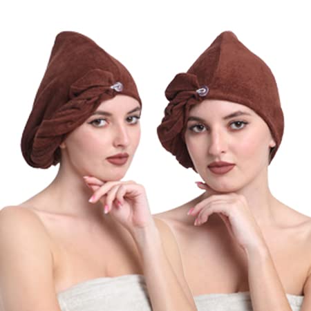 Quick-Dry Cotton Hair Towel Wrap | Pack of 2 - Brown