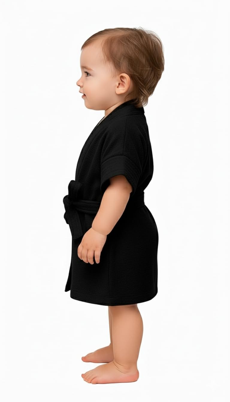 CREEVA Melodious Baby Bathrobe with Front Pocket – Soft, Cozy & Cute Black Robe for Infants