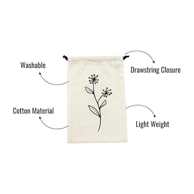 CREEVA Reusable & Washable Floral Print Cotton Fabric Drawstring Travel Pouch/Bag