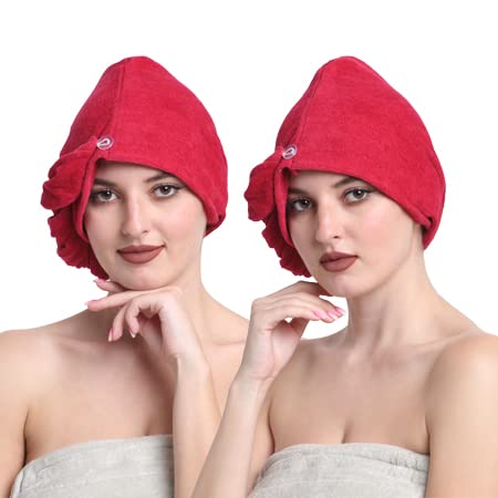 Quick-Dry Cotton Hair Towel Wrap | Pack of 2 - Red