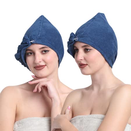 Quick-Dry Cotton Hair Towel Wrap | Pack of 2 - Teal Blue