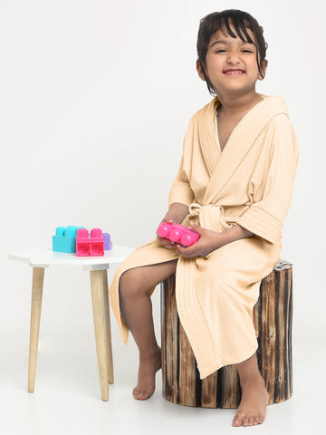 Melodious Kids Hooded Bathrobe Unisex with Front Pocket & Adjustable Belt (Peach)