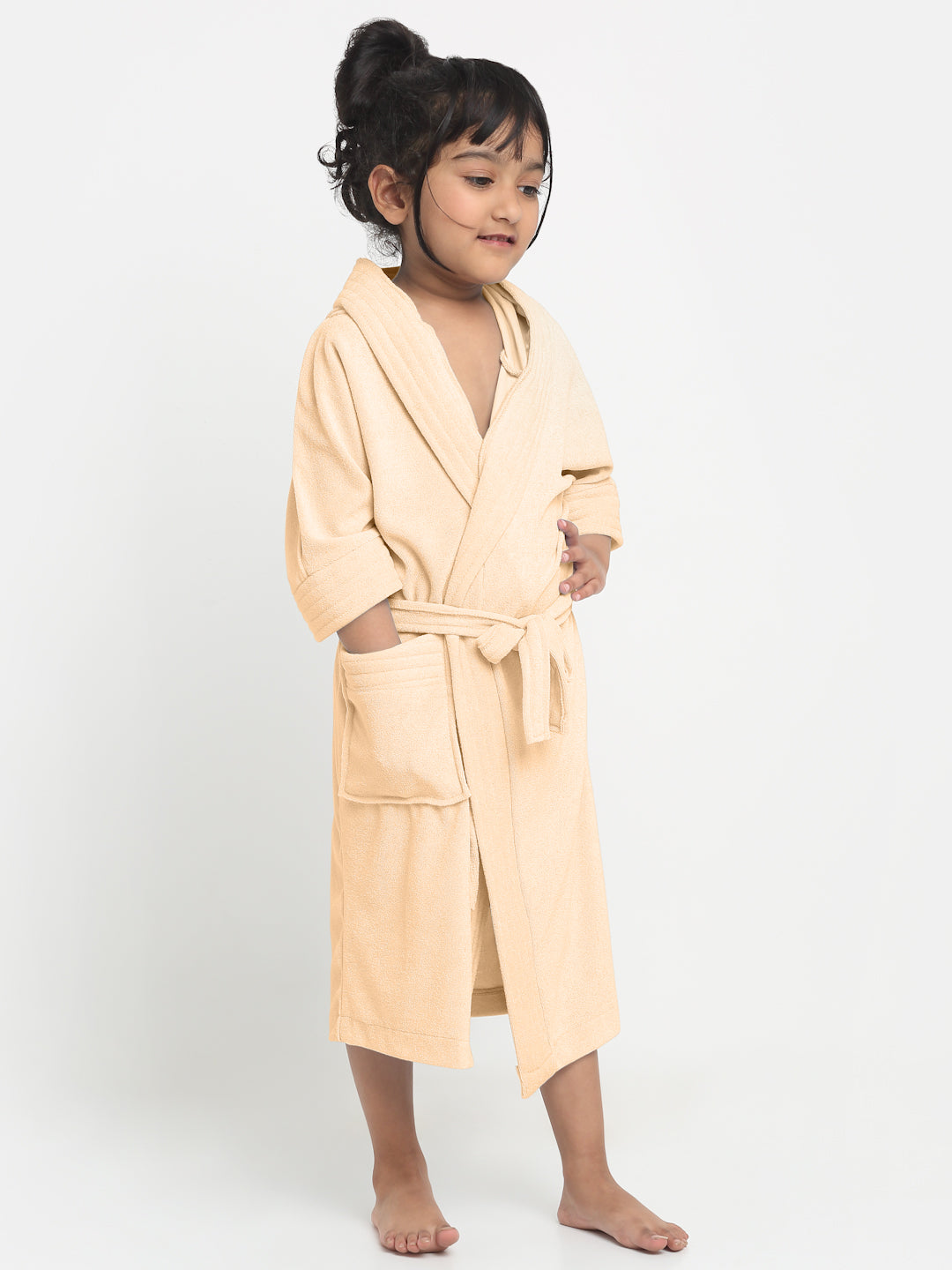Creeva Melodious Kids Hooded Bathrobe Unisex with Front Pocket & Adjustable Belt (Peach)
