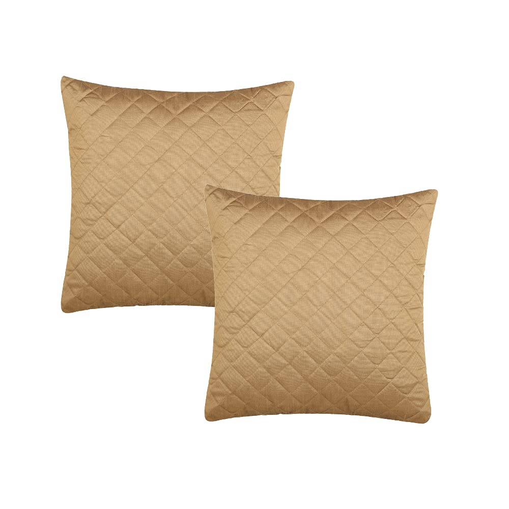 CREEVA Silk Fabric Quilted Sofa Cushion Cover for Bedroom, Living Room, Office 16 x 16 Inch or 40 x 40 cm, (Pack of 5) (Gold)