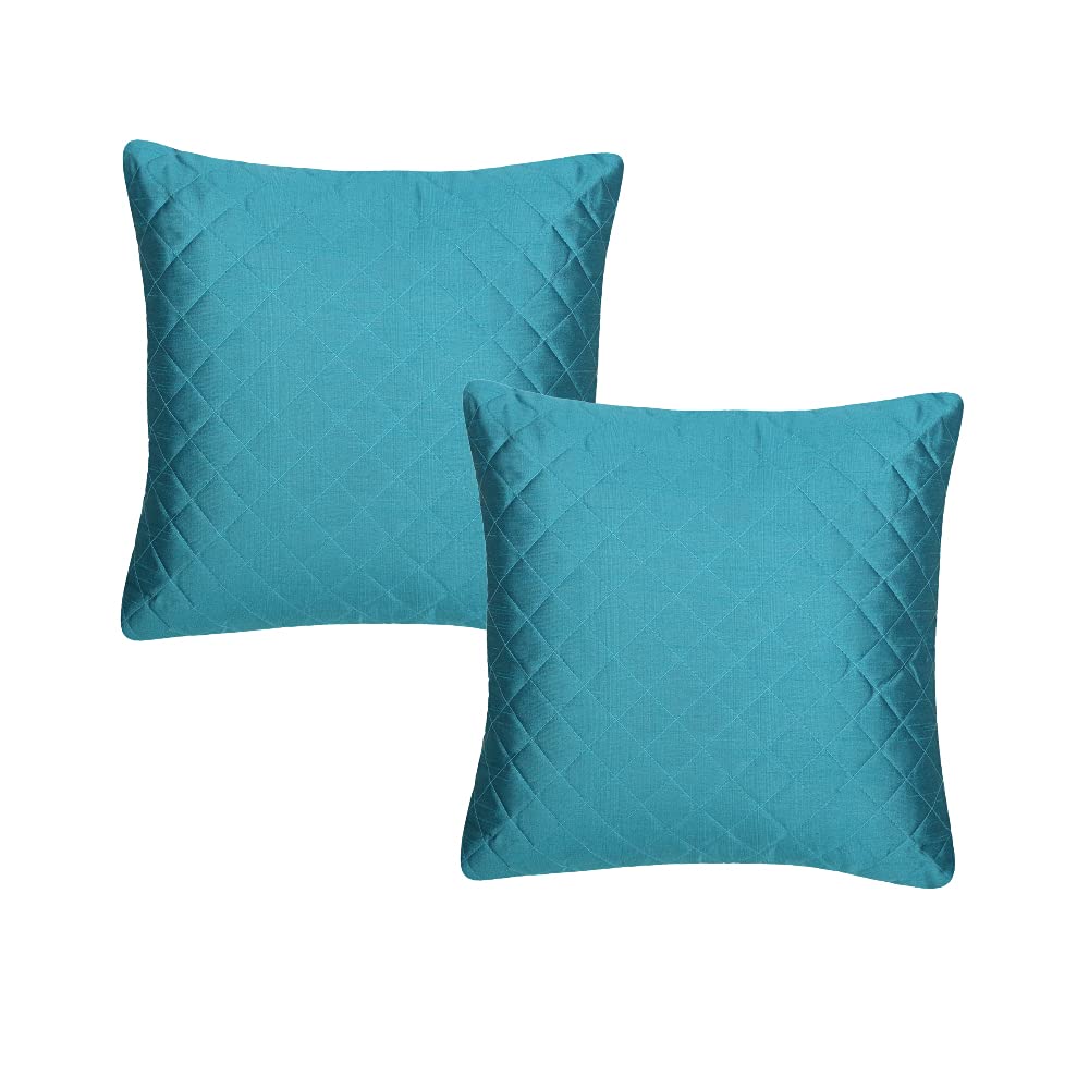 CREEVA Silk Fabric Quilted Sofa Cushion Cover for Bedroom, Living Room, Office 16 x 16 Inch or 40 x 40 cm, (Pack of 5) (Teal)
