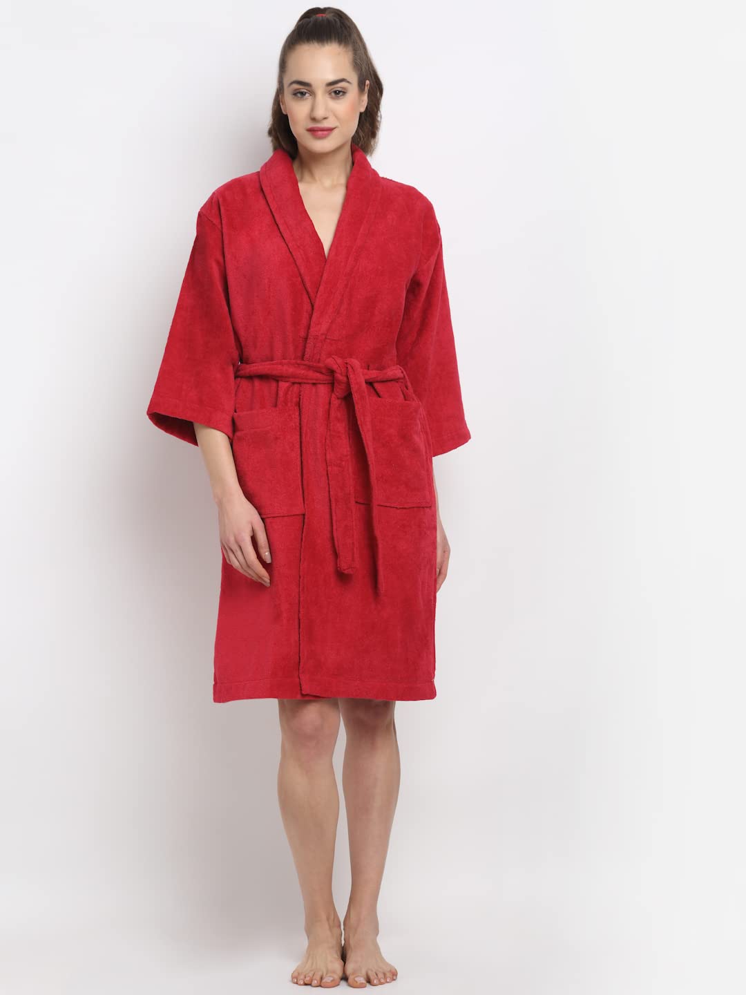CREEVA Luxury 100% Cotton Bathrobe for Men & Women | Super Soft Velour | Shawl Collar | Highly Absorbent | Ideal for Spa, Shower, Gym, Travel & Gifting Small Multicolor