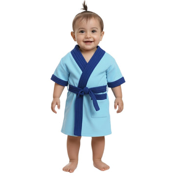 CREEVA Melodious Baby Bathrobe with Front Pocket – Soft, Cozy & Cute Sky Blue & Turkish Robe for Infants