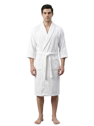 CREEVA Luxury 100% Cotton Bathrobe for Men & Women | Super Soft Velour | Shawl Collar | Highly Absorbent | Ideal for Spa, Shower, Gym, Travel & Gifting Medium White