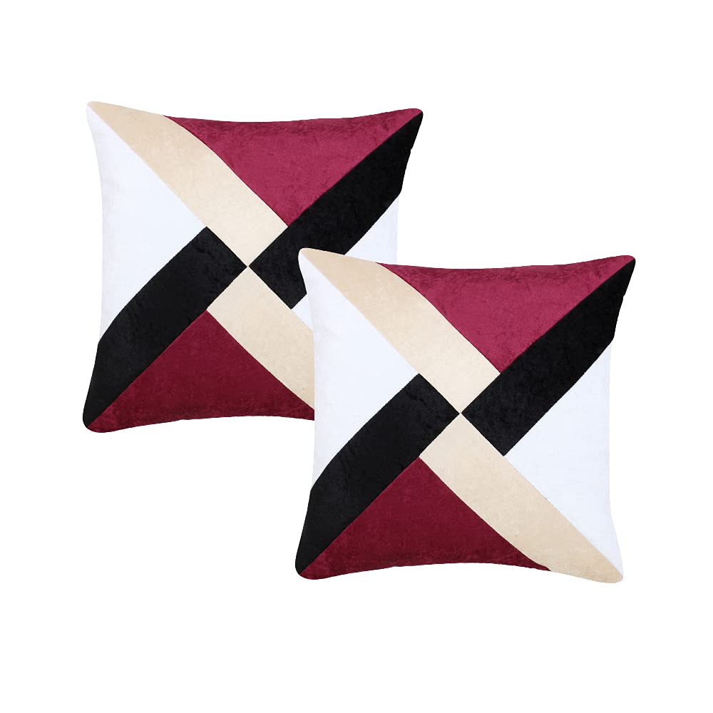 CREEVA Set of 5 Velvet Stripe Cushion Covers | Purple | 16 x 16 INCH or 40 x 40 CM