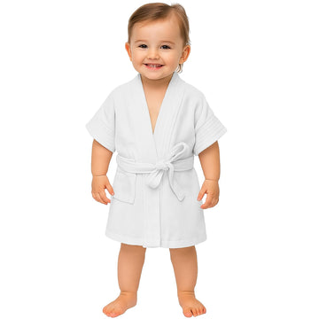 CREEVA Melodious Baby Bathrobe with Front Pocket – Soft, Cozy & Cute White Robe for Infants