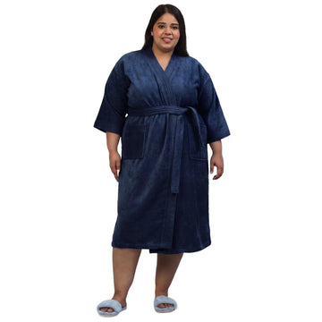 CREEVA Plus Size Luxury Pure Cotton Bathrobe for Men & Women | Comfortable & Soft Velour Feel | Kimono Collar | Teal Blue