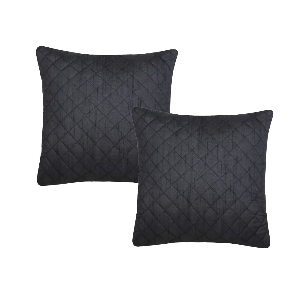 CREEVA Silk Fabric Quilted Sofa Cushion Cover for Bedroom, Living Room, Office 16 x 16 Inch or 40 x 40 cm, (Pack of 5) (Black)