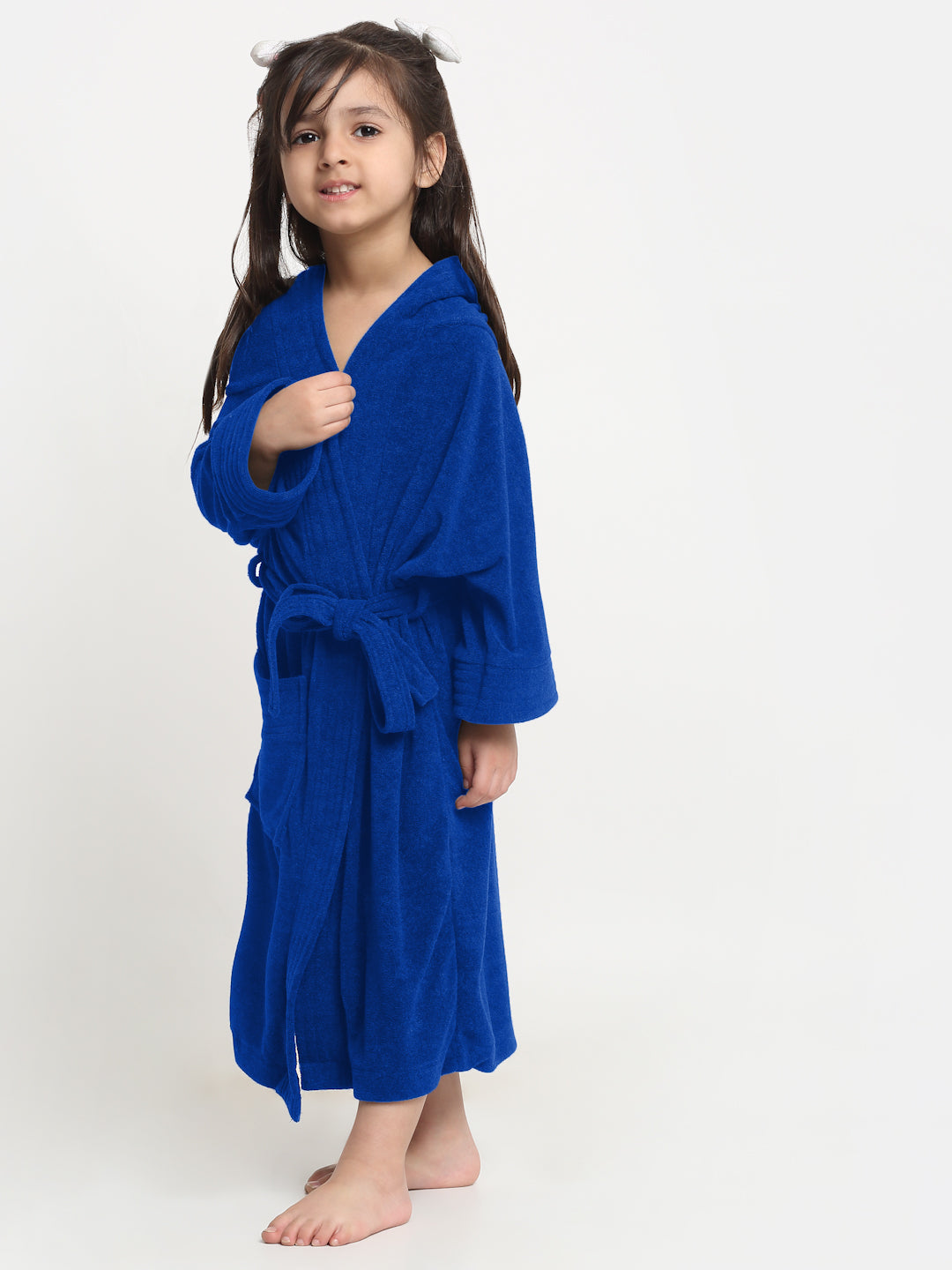 Creeva Melodious Kids Hooded Bathrobe Unisex with Front Pocket & Adjustable Belt (Turkish Blue)