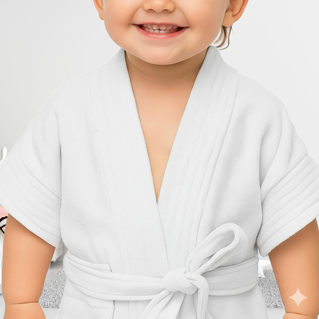 CREEVA Melodious Baby Bathrobe with Front Pocket – Soft, Cozy & Cute White Robe for Infants