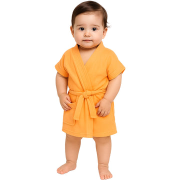 CREEVA Melodious Baby Bathrobe with Front Pocket – Soft, Cozy & Cute Orange Robe for Infants