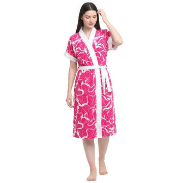 CREEVA Everyday Bathrobe for Women Micro Terry Bathrobe (Pink Printed) Free Size