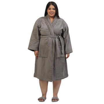 CREEVA Plus Size Luxury Pure Cotton Bathrobe for Men & Women | Comfortable & Soft Velour Feel | Shawl Collar | Charcoal
