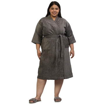 CREEVA Plus Size Luxury Pure Cotton Bathrobe for Men & Women | Comfortable & Soft Velour Feel | Kimono Collar | Charcoal