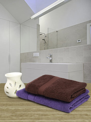 CREEVA 100% Terry Cotton Set of 2 Couple Bath Towel |1 Large 75X150 Cm and 1 Medium 120X60 Cm | Ultra Soft, Highly Absorbent and Quick Dry Towels for Men & Women Daily Use Bath Set of 2 - Violet & Wine