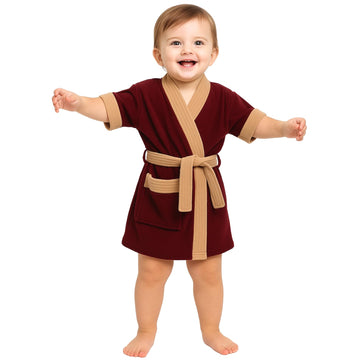 CREEVA Melodious Baby Bathrobe with Front Pocket – Soft, Cozy & Cute Wine & Camel Robe for Infants