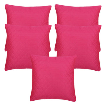 CREEVA Silk Fabric Quilted Sofa Cushion Cover for Bedroom, Living Room, Office 16 x 16 Inch or 40 x 40 cm, (Pack of 5) (Fuchsia)