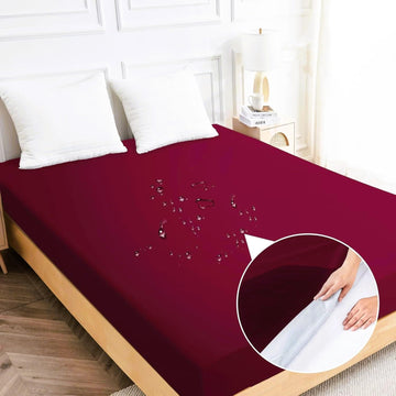 Waterproof Terry Mattress Protector with Elastic Skirting - Maroon