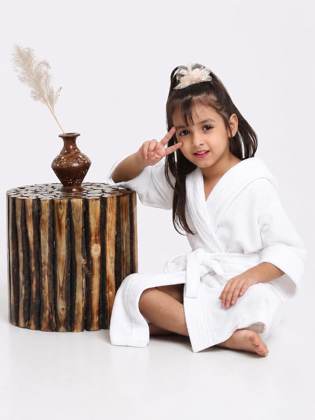 CREEVA Premium Melodious Unisex Hooded Children's Bathrobe - Cozy and Absorbent Robe with Adjustable Belt and Pocket for Kids Ages (White)