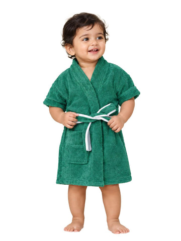 CREEVA Melodious Baby Cotton Bathrobe with Front Pocket – Soft, Snug & Adorable Robe for Infants, Glade Green