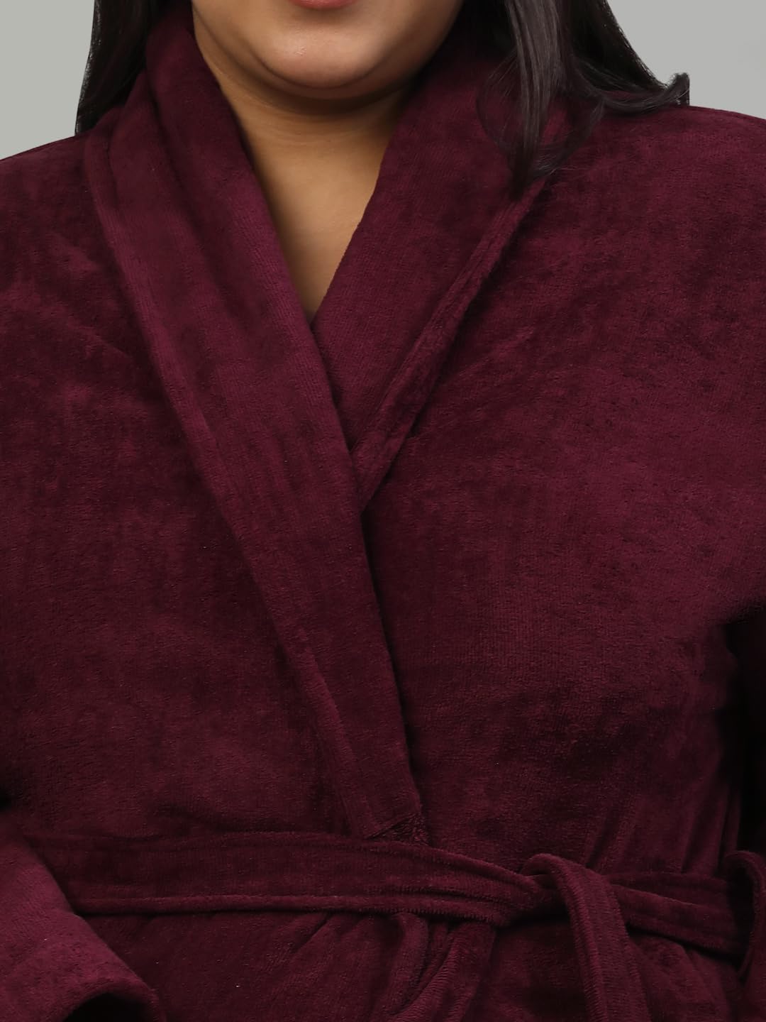CREEVA Plus Size Luxury Pure Cotton Bathrobe for Men & Women | Comfortable & Soft Velour Feel | Shawl Collar | Wine