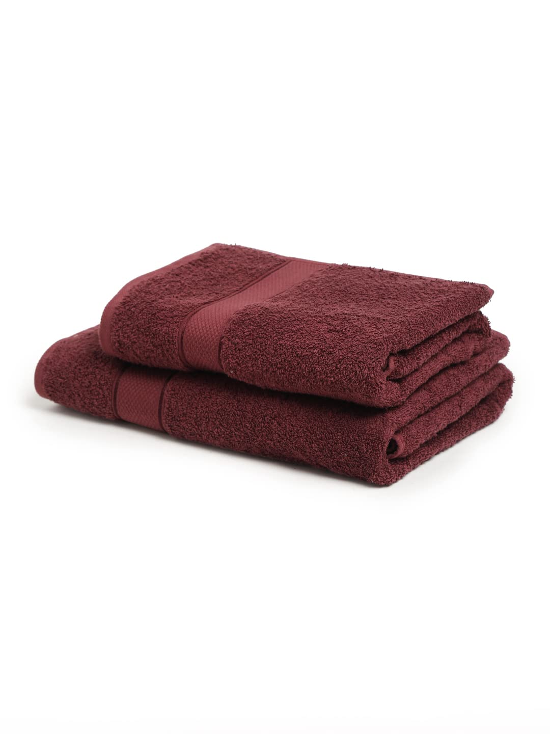 CREEVA 100% Terry Cotton Set of 2 Couple Bath Towel |1 Large 75X150 Cm and 1 Medium 120X60 Cm | Ultra Soft, Highly Absorbent and Quick Dry Towels for Men & Women Daily Use Bath Set of 2 - Wine